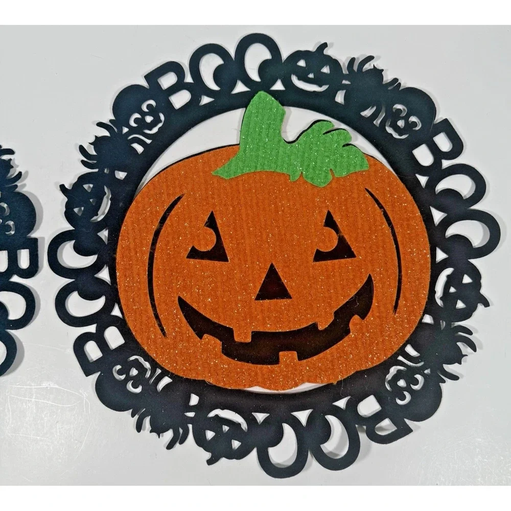 Unbranded Halloween Wall Decor Set 2pc 14in Black Orange Glitter Spider Pumpkin